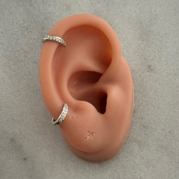 Modest Lu Jewelry - Silver Crystal Pave Mini Micro Small Huggie Hoop Earrings Cartilage
Brand New